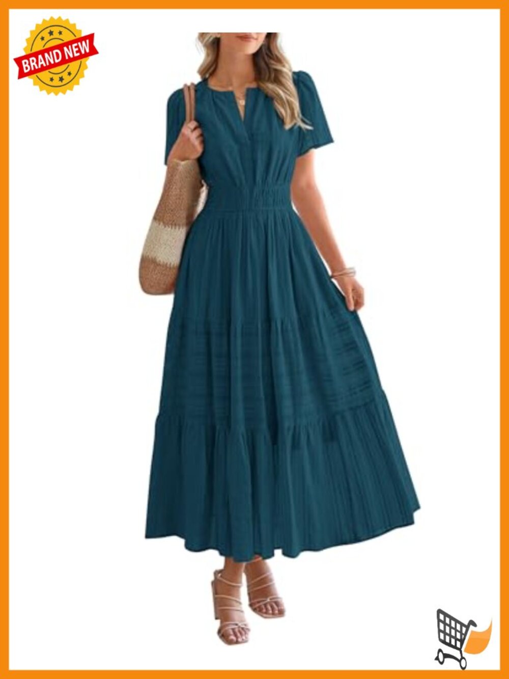 Womens Summer Casual Maxi Dress Lightweight Short Sleeve V Neck Tiered Ruffle